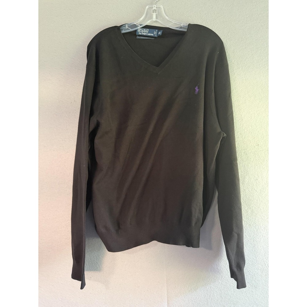 Polo By Ralph Lauren Sweater Mens 2XL Brown Pima Cotton V Neck Pony Logo